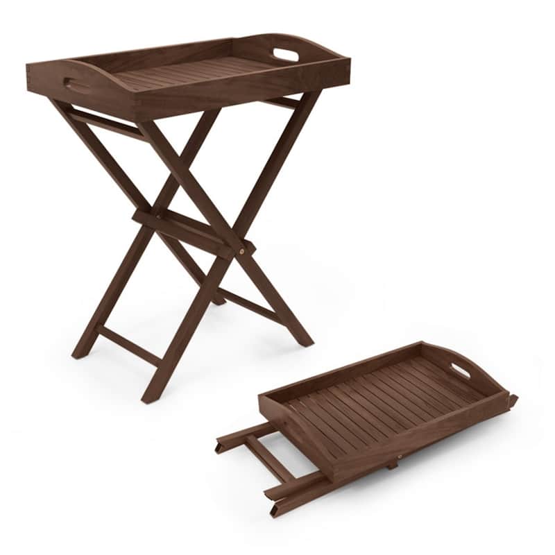 Teak Wood Tray Table Foldable Design with X-Shaped Frame for Living Room or Patio Use - 24" x 16" x 28"