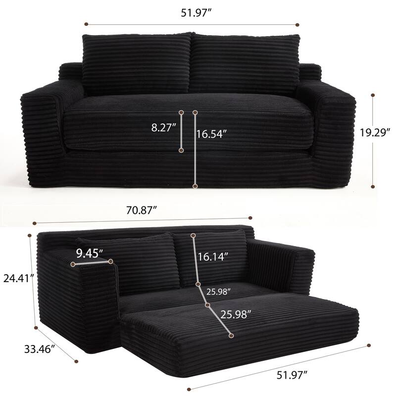 Minimalist Loveseat Sofa Bed with Steel Frame, 2-Seater Settee with Square Armrests for Living Room Apartment