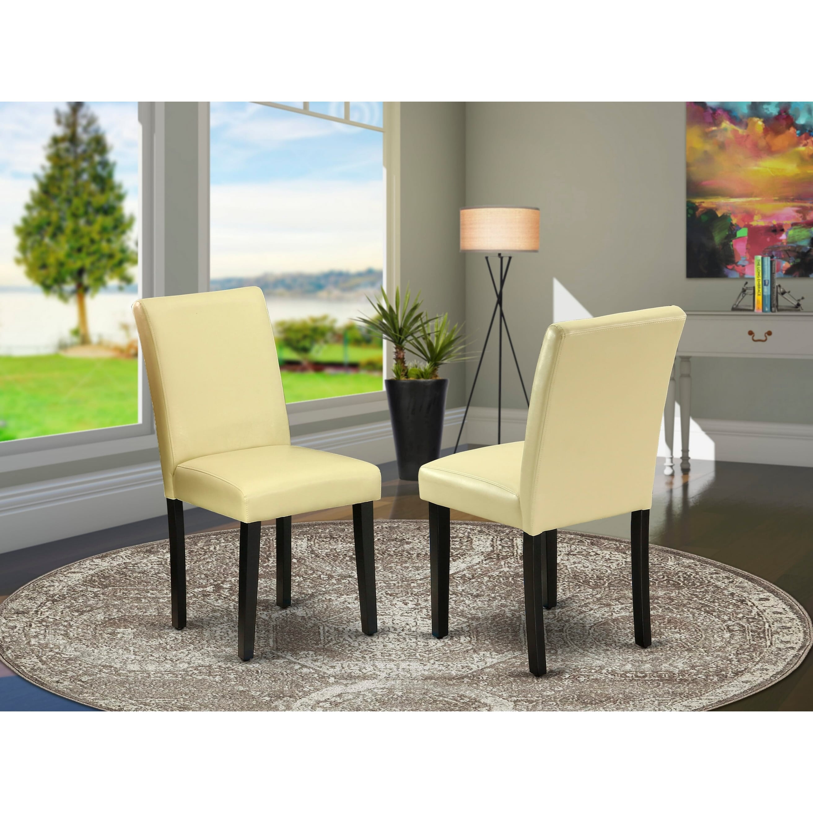 Black leather sales parsons dining chairs