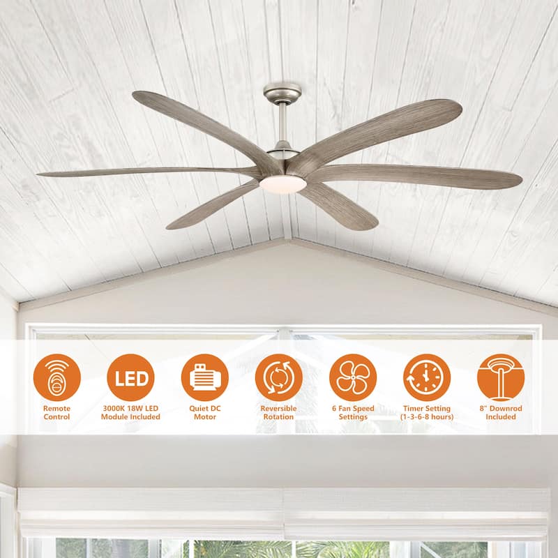 72-inch Driftwood 6-Blade Large DC Ceiling Fan with Light and Remote