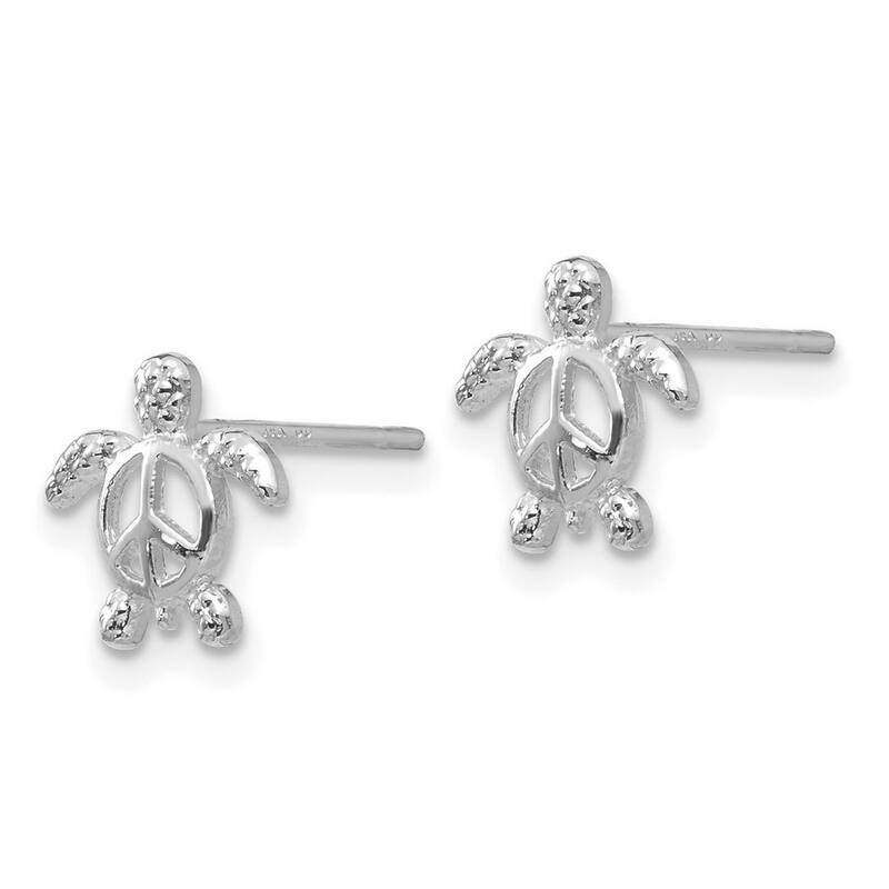 Curata 14k White Gold Peace Turtle Post Earrings - 9x8mm