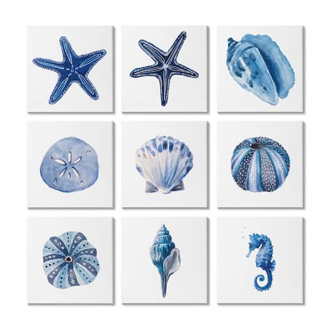 Stupell Industries Aquatic Life Seashell Sea Horse Sand Dollar Arrangement 9pc Multi Piece Canvas Wall Art Set - Blue