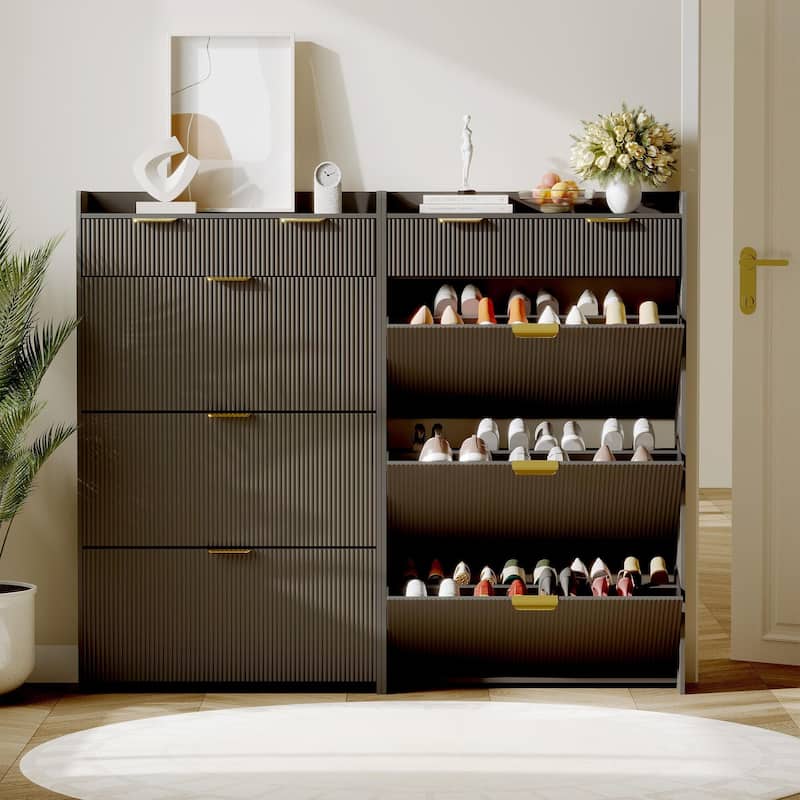 Slim Shoe Cabinet with 3 Flip Drawers & 2 Top Drawers