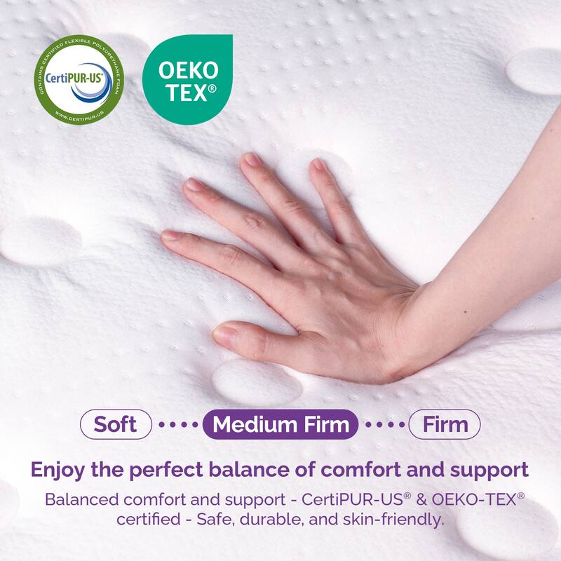 14" Medium Firm Pillow Top Mattress - Bamboo Charcoal Foam, 5-Zone Support, CertiPUR-US® Certified