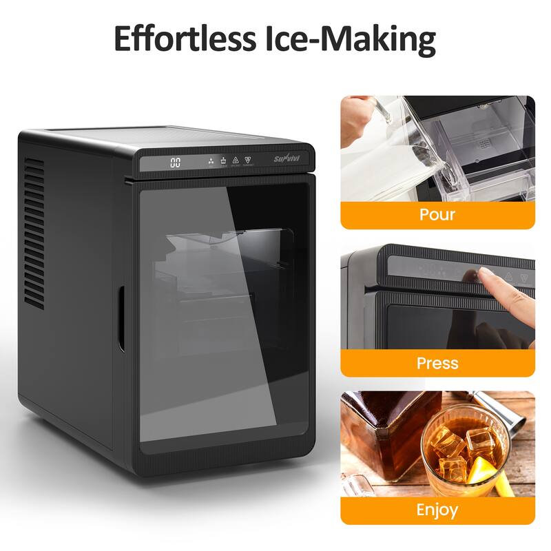Clear Ice Maker - Compact Countertop Ice Machine with 1.6" Square Cubes