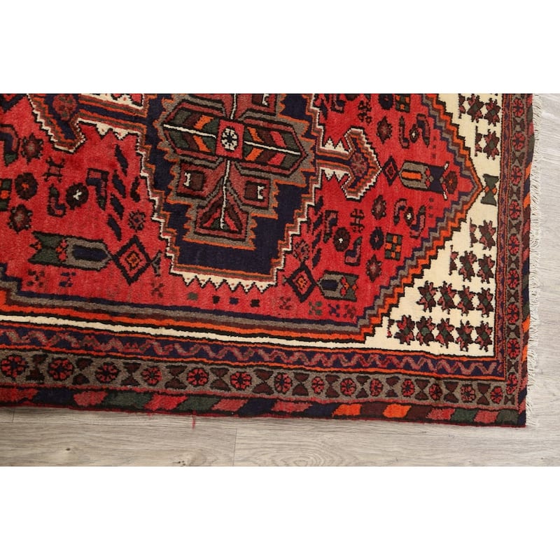 Geometric Persian Hamedan Area Rug Wool Hand-knotted Foyer Carpet - 3'3" x 4'9"