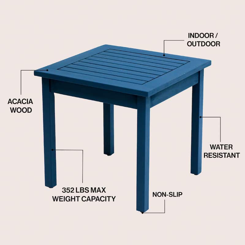 18.9" Square Slatted Solid Acacia Wood Indoor/Outdoor Adirondack Side Table, By JONATHAN Y