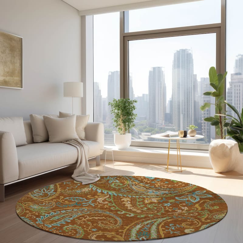 Machine Washable Indoor/ Outdoor Paisley Chantille Rug - Paprika - 8' x 8'