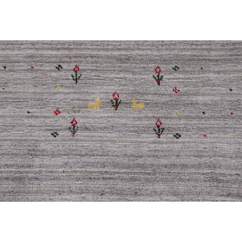 Striped Gabbeh Oriental Square Rug Hand-Knotted Wool Carpet - 8'1" x 7'11"
