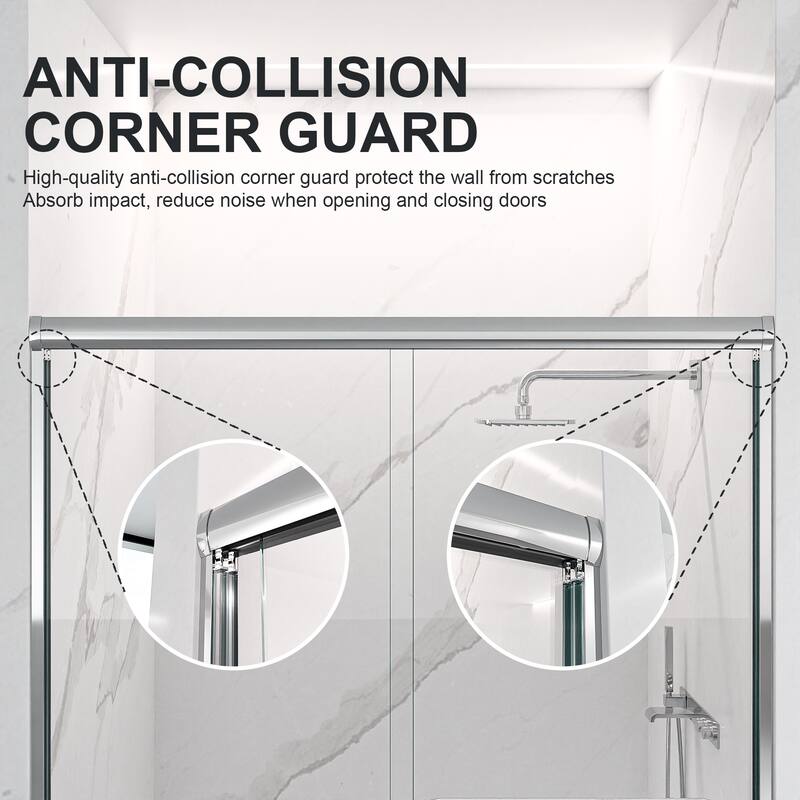 Semi-Frameless SGCC Tempered Glass Double Sliding Shower Door with 1/4" Thick