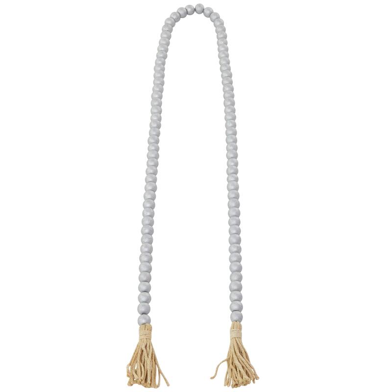 Bohemian Natural Wood Bead Garland with Cotton Tassels - 80 x 1