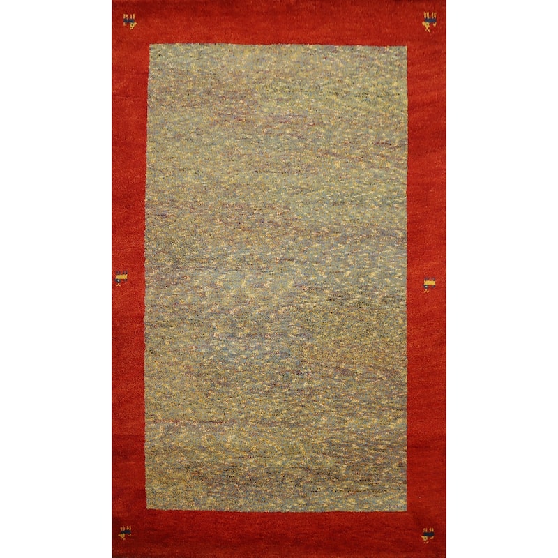 Hand Knotted Oriental 100% Wool Carpet Modern Bordered Multi-Colored Gabbeh Area Rug - 6' 6'' X 4' 7''