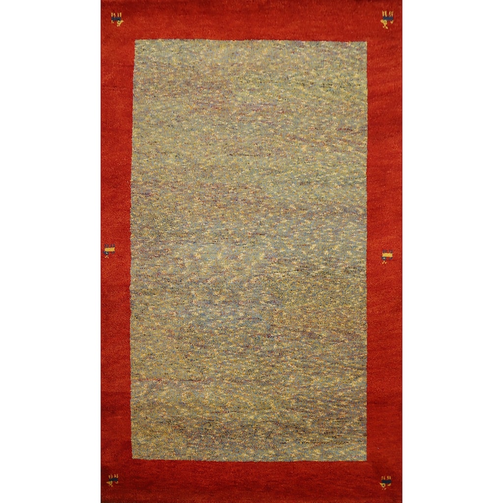 Hand Knotted Oriental 100% Wool Carpet Modern Bordered Multi-Colored Gabbeh Area Rug - 6' 6'' X 4' 7''