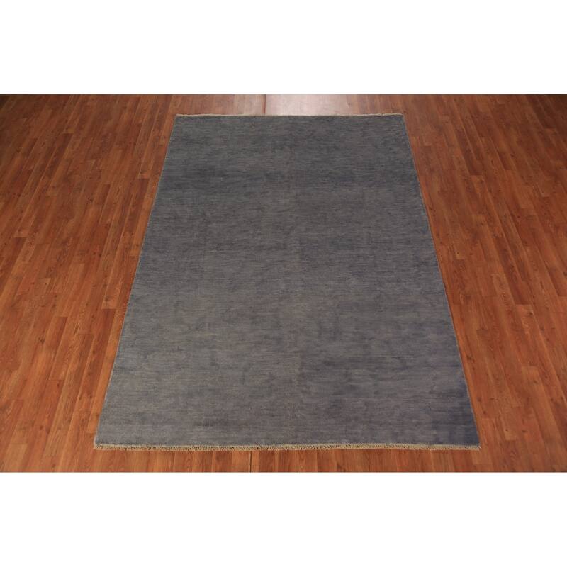 Gabbeh Modern Area Rug Hand-Knotted Strip Gray Wool Carpet - 5'7" x 7'10"