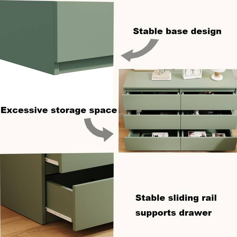 Modern Drawer Dresser Large Capacity Storage Cabinet with 6 Drawers, for Bedroom Living Room Entrance Hallway, Green