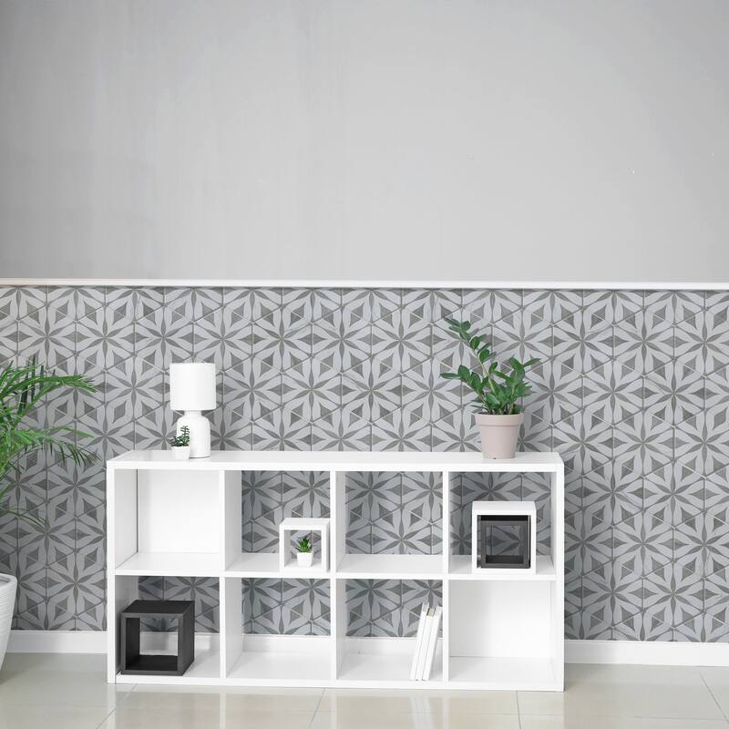 Merola Tile Llama Flower Loire Silver Smoke 8-5/8" x 9-7/8" Porcelain Floor and Wall Tile