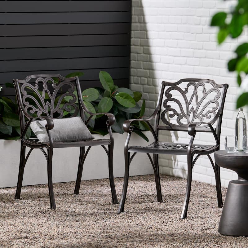 Roomfitters Cast Aluminum Outdoor Dining Chairs with Scrollwork Design, Rust Resistant Bronze, Set of 2 - Bronze