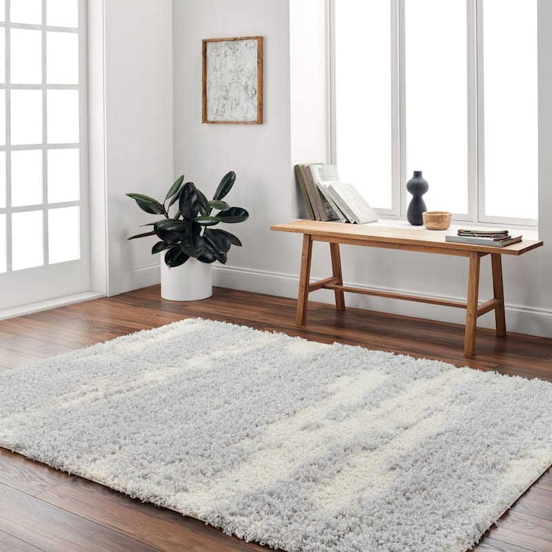 Auston Shag Area Rug - 7' 9" x 9' 6" - Gray/Cream - Rectangle