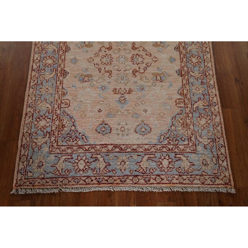 Hand Knotted Oriental 100% Wool Carpet Transitional Geometric Peach Oushak Area Rug - 3' 10'' X 2' 11''