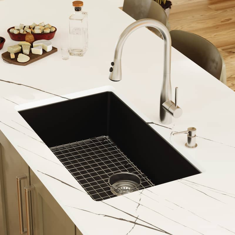 Karran Undermount 32.5 in. Large Single Bowl Quartz Kitchen Sink Kit