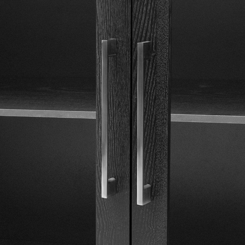 Three-Glass-Door Wood Storage Cabinet with Adjustable Shelf