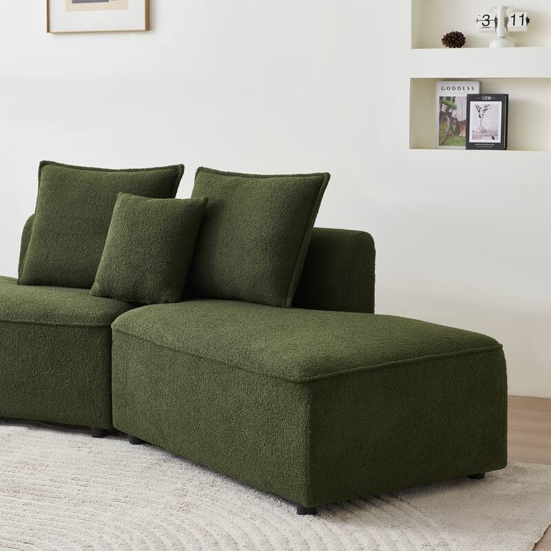 Oversized Curved Sherpa Upholstered 6-seats Sectional Sofa Couch