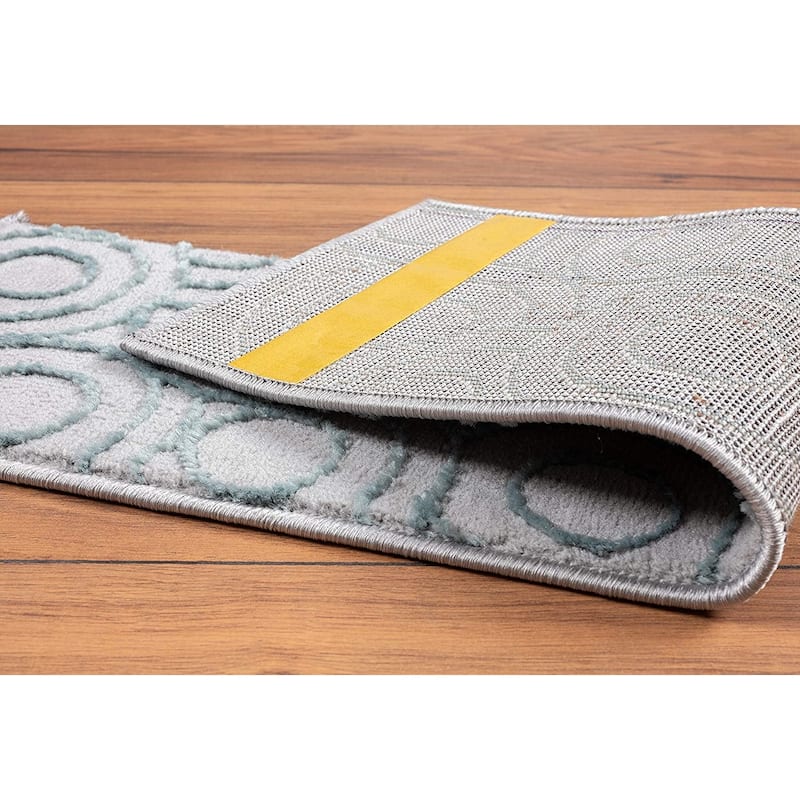 Beverly Rug Indoor Non Slip Carpet Stair Treads w/ Installed Tape 9"x 28" Circles Grey / Teal