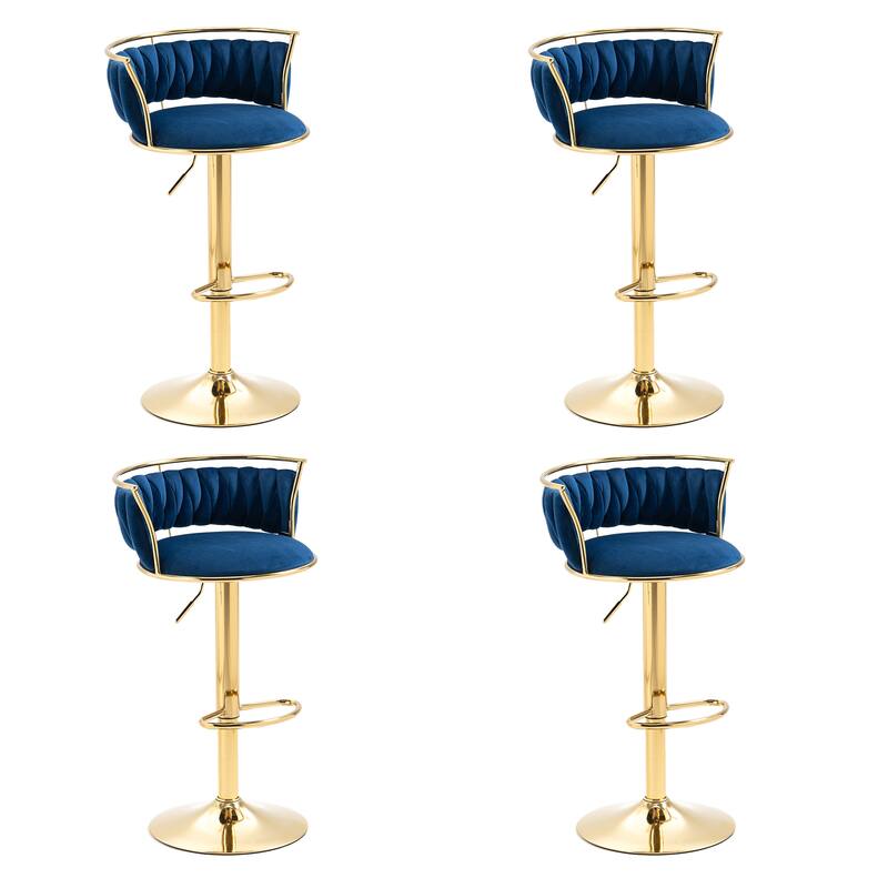 4 Set Modern Velvet Adjustable Swivel Bar Stools with Metal Frame