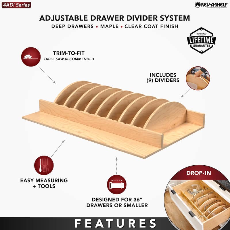 Rev-A-Shelf 4ADI-36-1 Adjustable 31"W Deep Drawer Organizer for Trays,