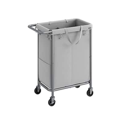 Heavy Duty Laundry Cart with Tear-Resistant Fabric Two Large Compartments and Wheels - 140L(24.8 x 15.3 x 31.8 Inches)