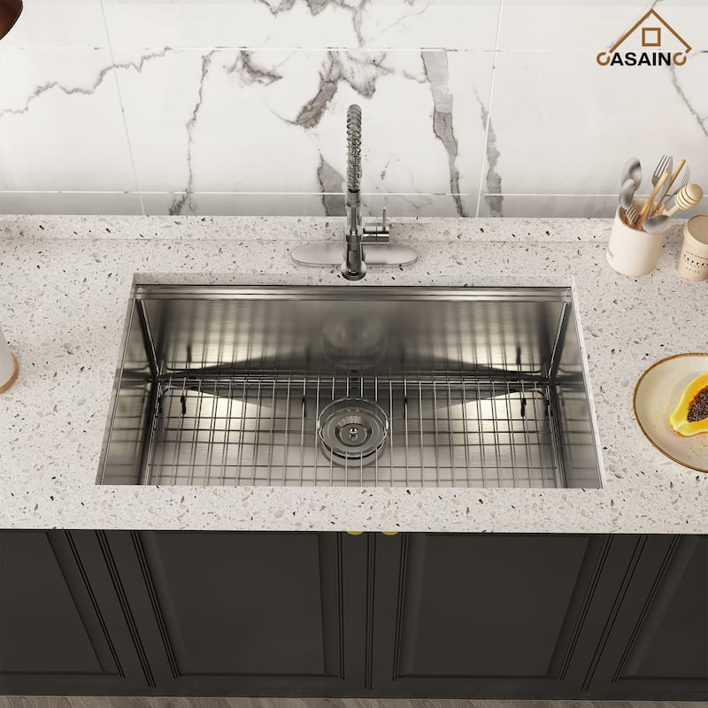 Undermount Single Bowl 18 Gauge Brushed Stainless Steel Workstation Kitchen Sink with Sliding-Accessories