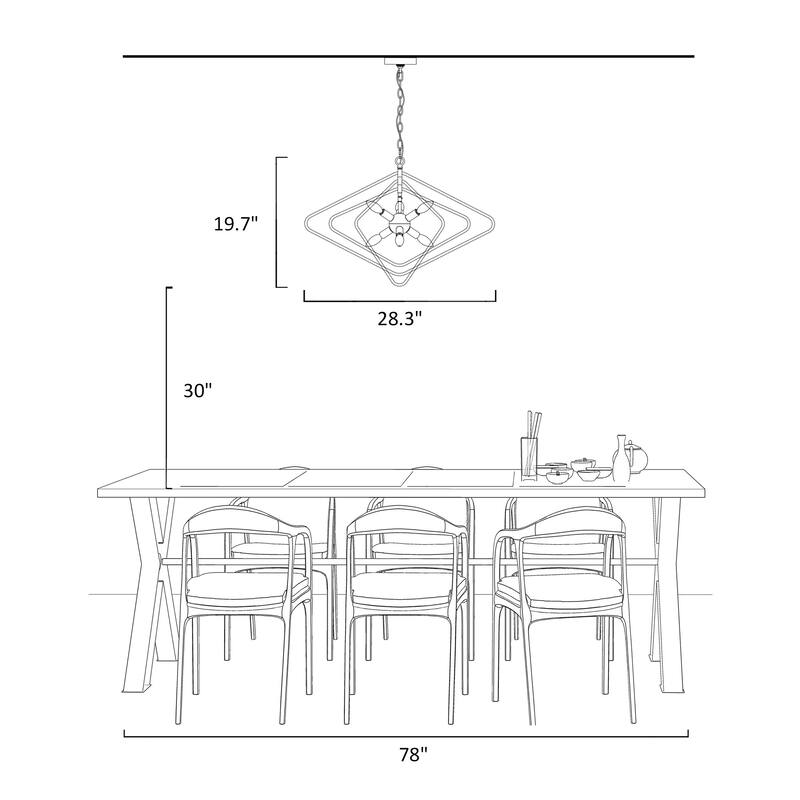 Modern Geometric 6-Light Black Gold Chandelier Sputnik Large Pendant Light Fixture for Kitchen Dining Room - 28.3 " × 19.7 "