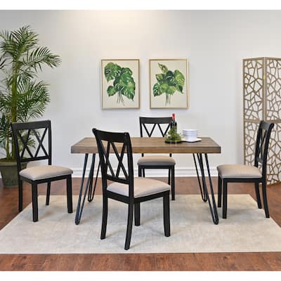 Roundhill Furniture Arroyo 5-Piece Dining Set, Hairpin Dining Table with 4 Cross-back Chairs, Rich Black