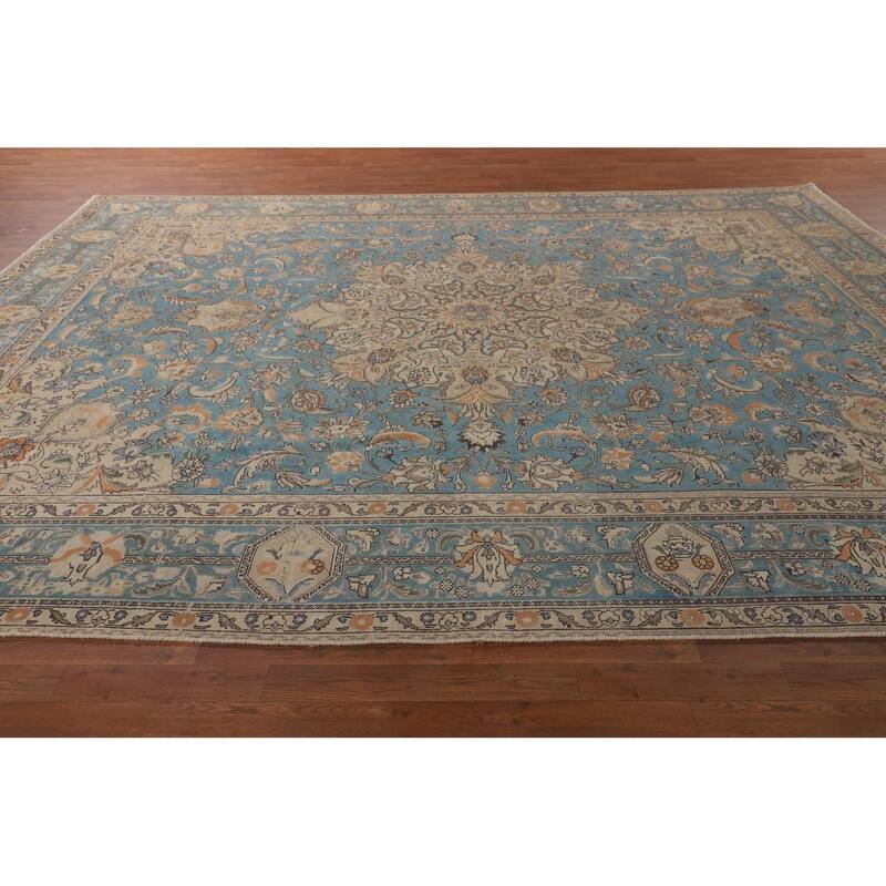 Blue Tabriz Persian Vintage Area Rug Handmade Bedroom Wool Carpet - 9'9" x 12'7"
