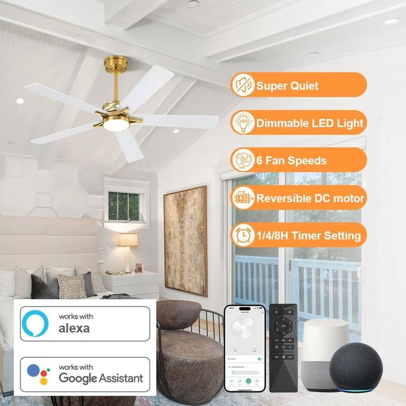 MLiAN 5-Blades DC Motor Indoor Smart Ceiling Fan with Light and Remote