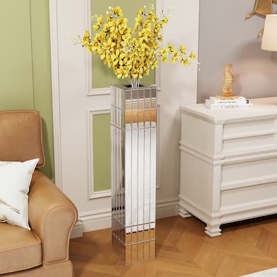 36.02"(91.5cm)Tall Mirrored Floor Vase, Silver Big Vases for Decor Living Room, Home Decorative Vases for Dried Flower