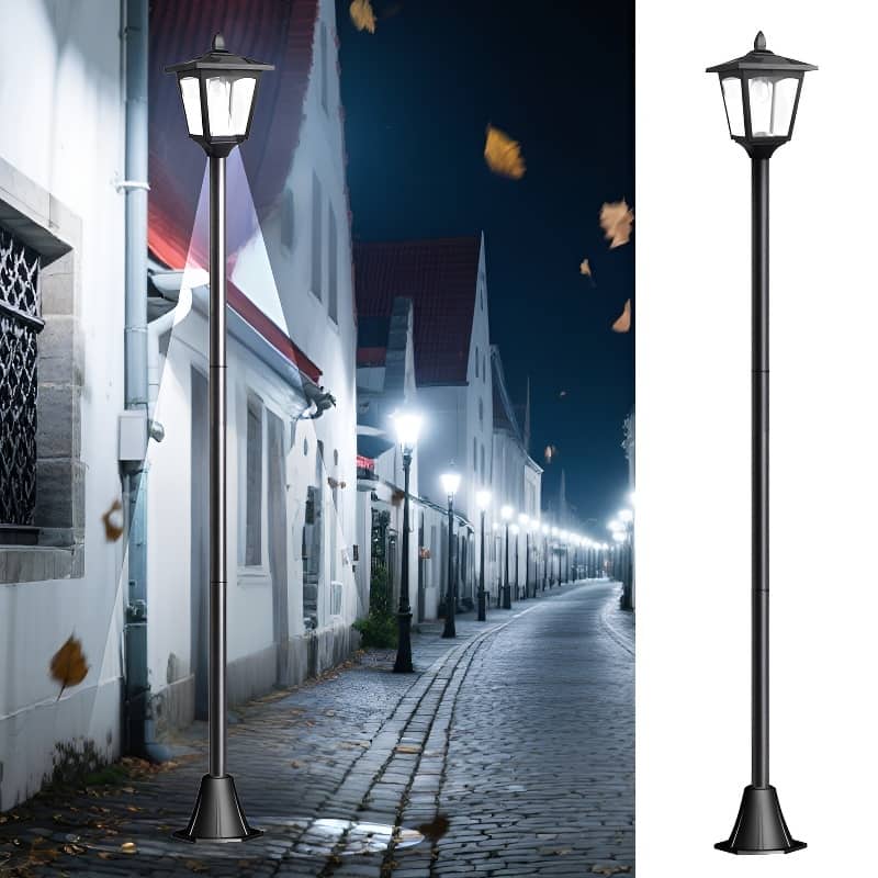 67" Solar Post Light Outdoor LED Pathway Lamp, Adjustable Height for Patio, Garden, Yard - Black - 67'' - Black