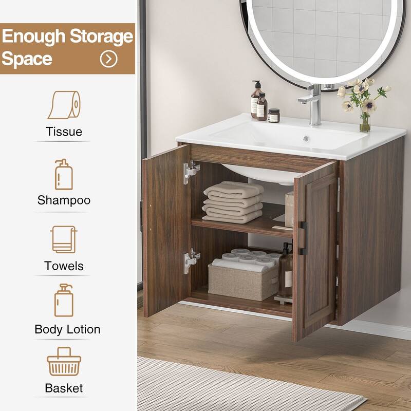 Anmytek 24'' Floating Bathroom Vanity Sink Combo Wall Mounted Cabinet with Soft Close Door