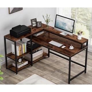 55 Inch Reversible L Shaped Desk with Storage Shelf, Corner Desk for ...