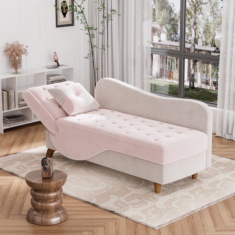 Ouyessir Upholstered Storage Chaise Lounge Chair with Left Armrest & Lumbar Pillow