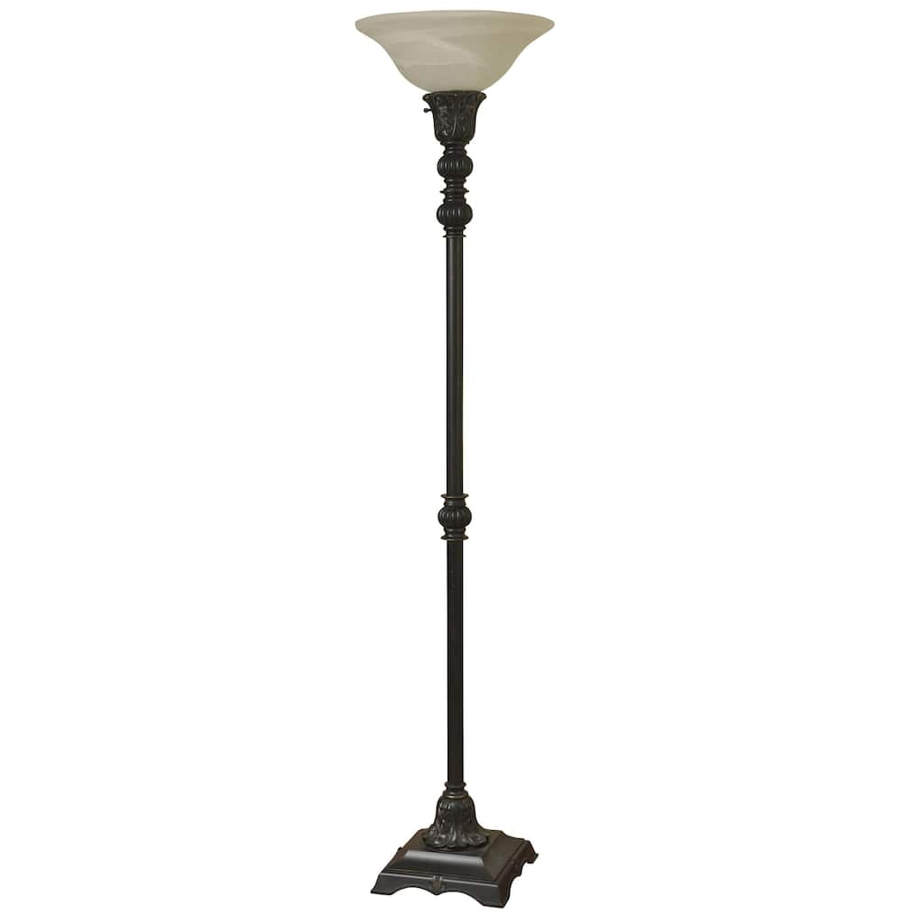 StyleCraft Madison Floor Lamp - Bronze Finish - White Glass Shade