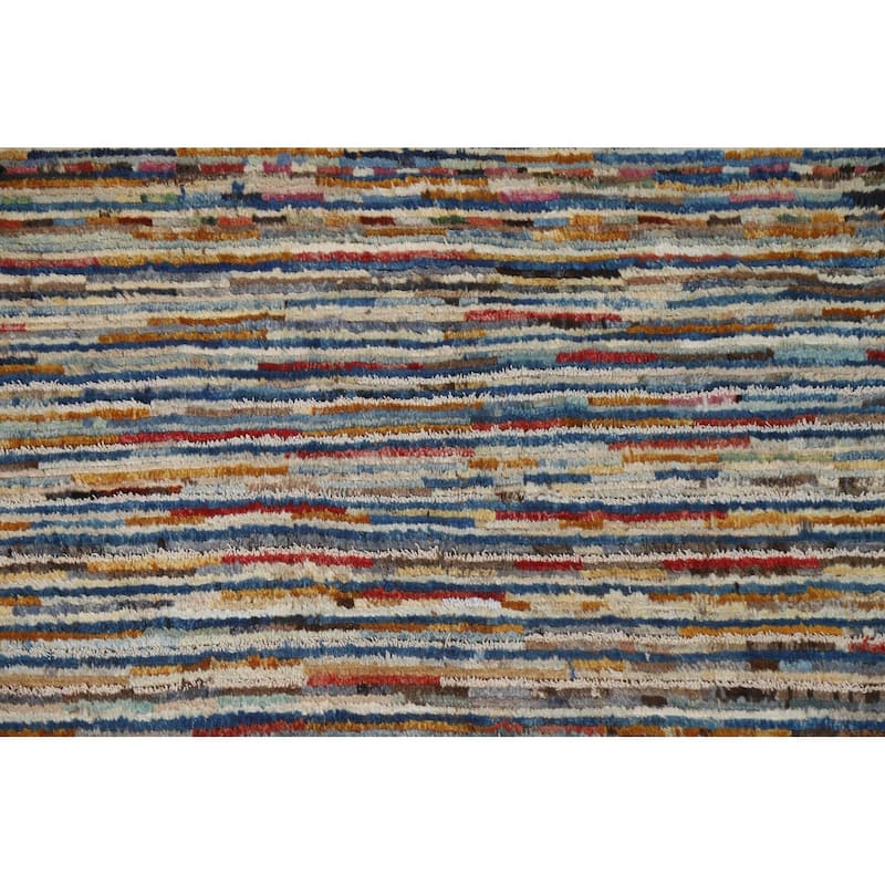 Hand Knotted Oriental 100% Wool Carpet Modern Stripe Multi-Colored Moroccan Area Rug - 7' 8'' X 5' 5''