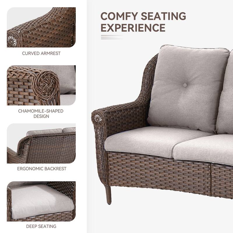 Gymojoy Premium Outdoor 3-Seat Wicker Sofa with Comfortable Cushions