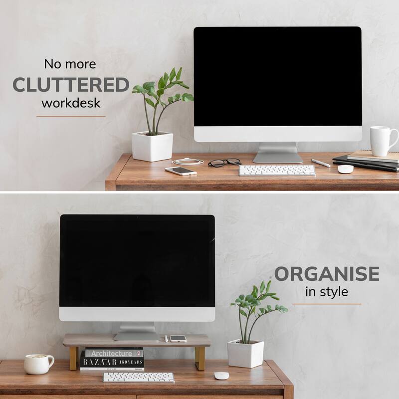 Jani Wood Monitor Stand Riser Desk - Ergonomic Design Stand, Desktop Organizer Table for Home, Office Workspace, Gaming Desk
