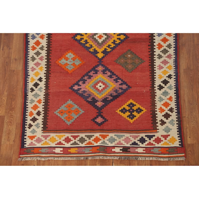 Orange Kilim Qashqai Persian Area Rug Flatweave Wool Carpet - 3'8" x 6'11"
