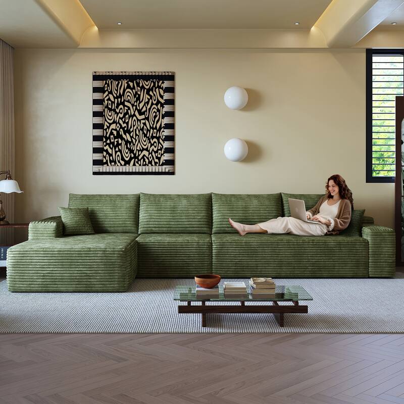 Sofa 135-in Casual Green 4 -seater Left Sectional - 8' x 10'