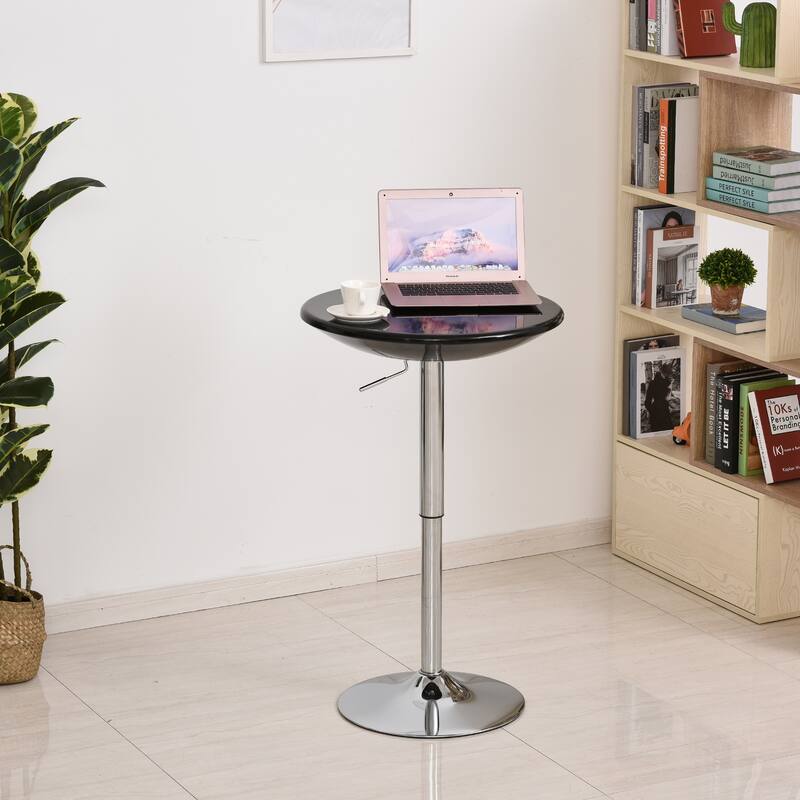 HOMCOM Round Cocktail Bar Table Metal Base Tall Bistro Pub Desk Adjustable Counter Height Black Silver