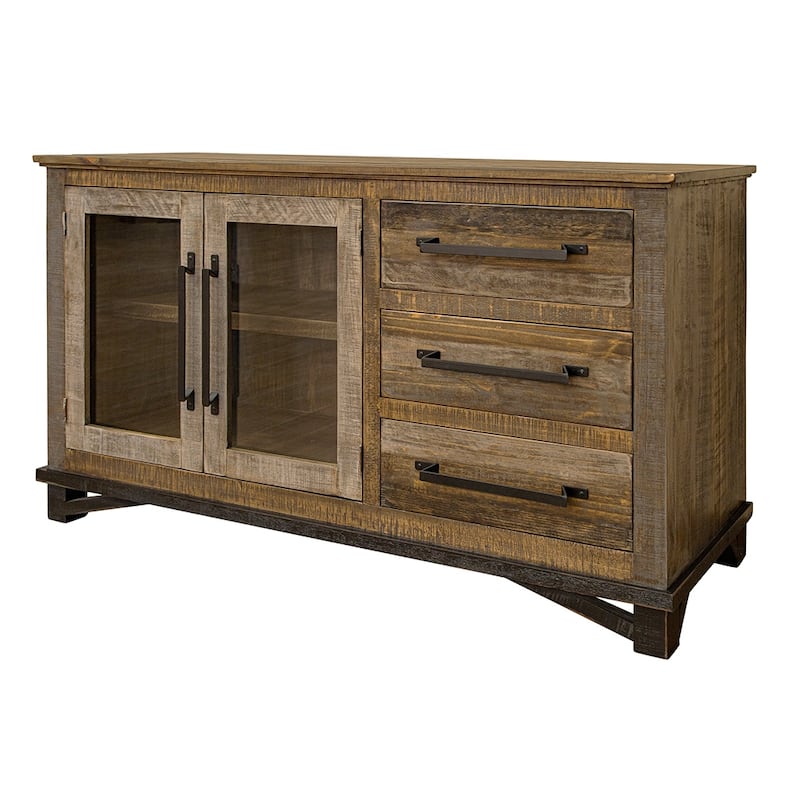 HomeRoots 60" Brown Solid and Manufactured Wood Distressed Buffet Table - 59.75 in. x 34.25 in. x 19.75 in.