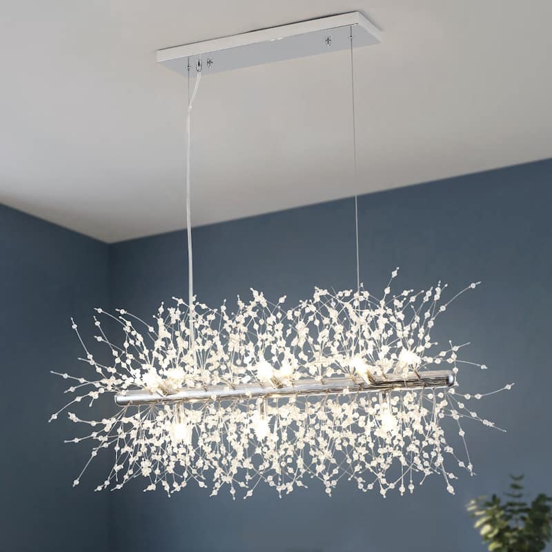 9-Light Modern Firework Crystal Chandelier for Dining Room Living Room Bedroom, Classic Semi Flush Mount Chandelier