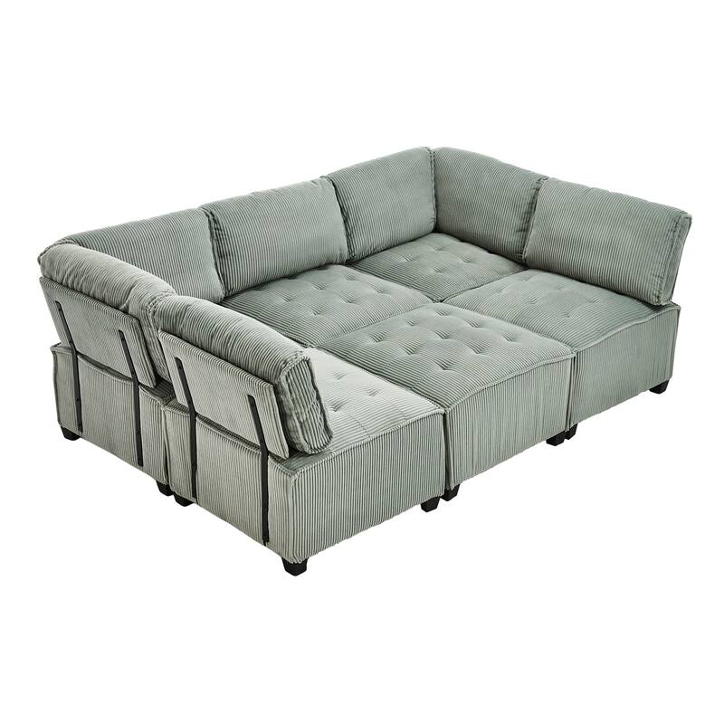 Ergonomic Lounge Modular Couch Corduroy Sectional Sofa with Deep Seat Ottoman Chaise and High-Rebound Thick Cushions